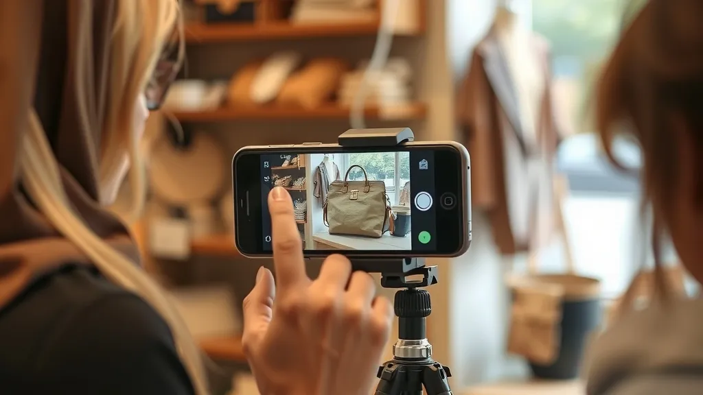 A small shop owner filming a product video with a phone