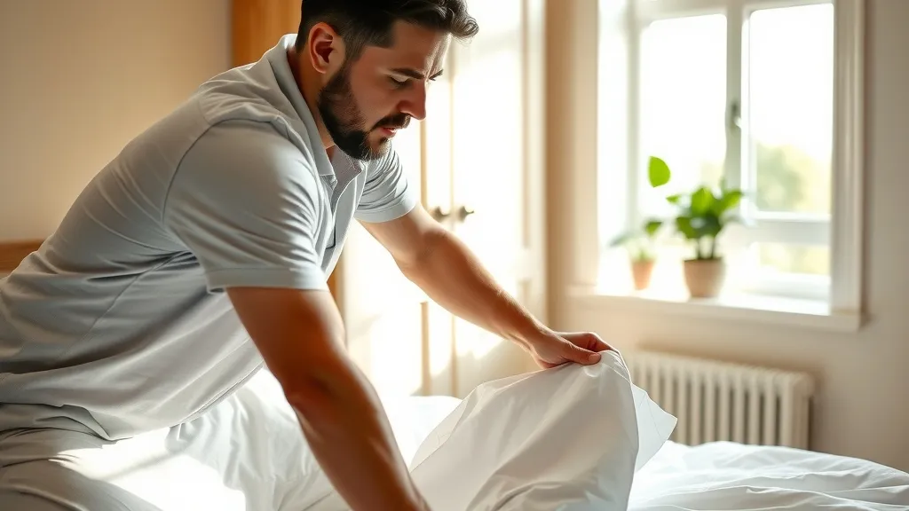 A host making a guest bed in a tidy spare room