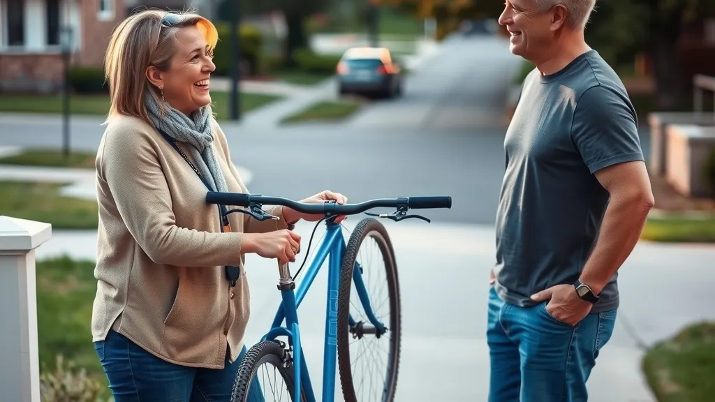 Neighbours handing over a second-hand bicycle