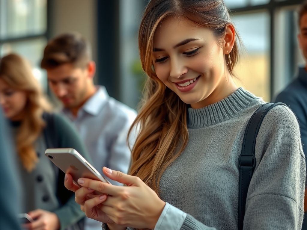 A woman on her phone asking an AI assistant for a product recommendation.