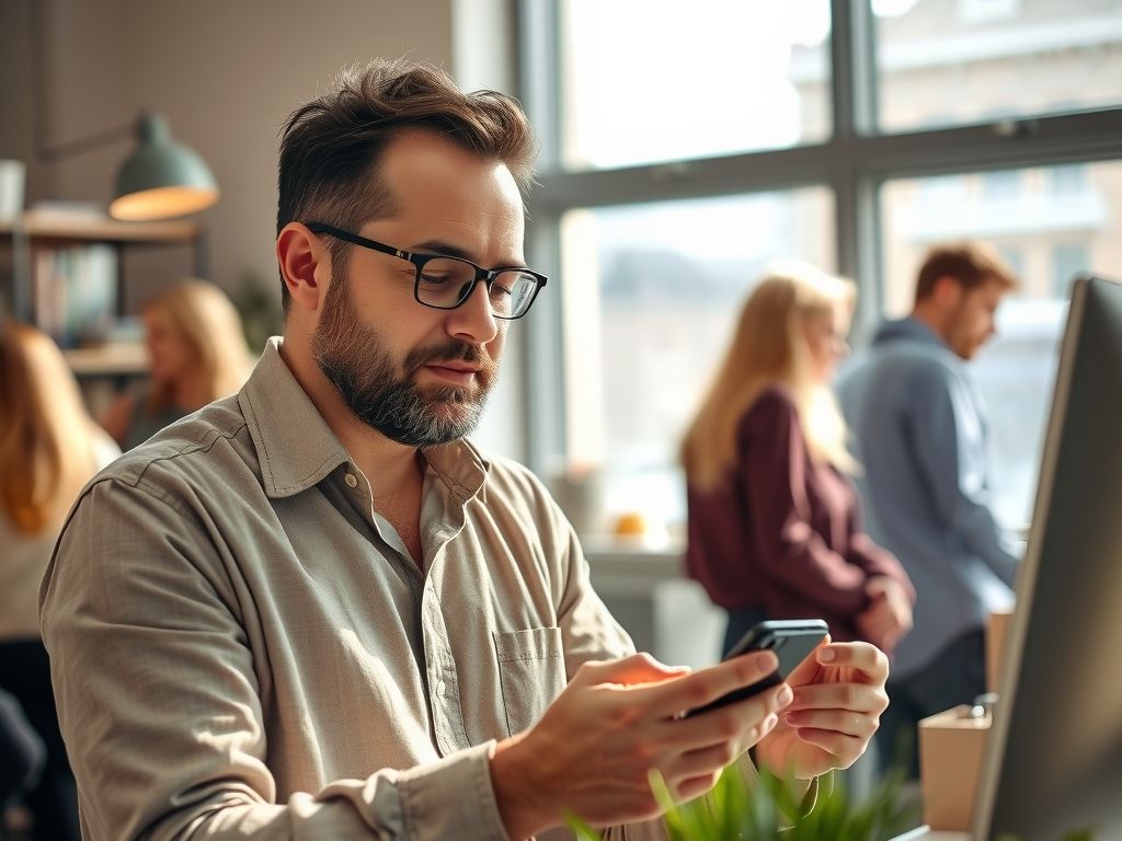 A business owner checking new enquiries on a phone.