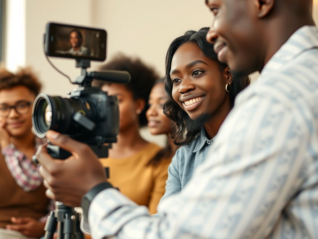 A Nigerian lifestyle creator filming a day-in-the-life video.