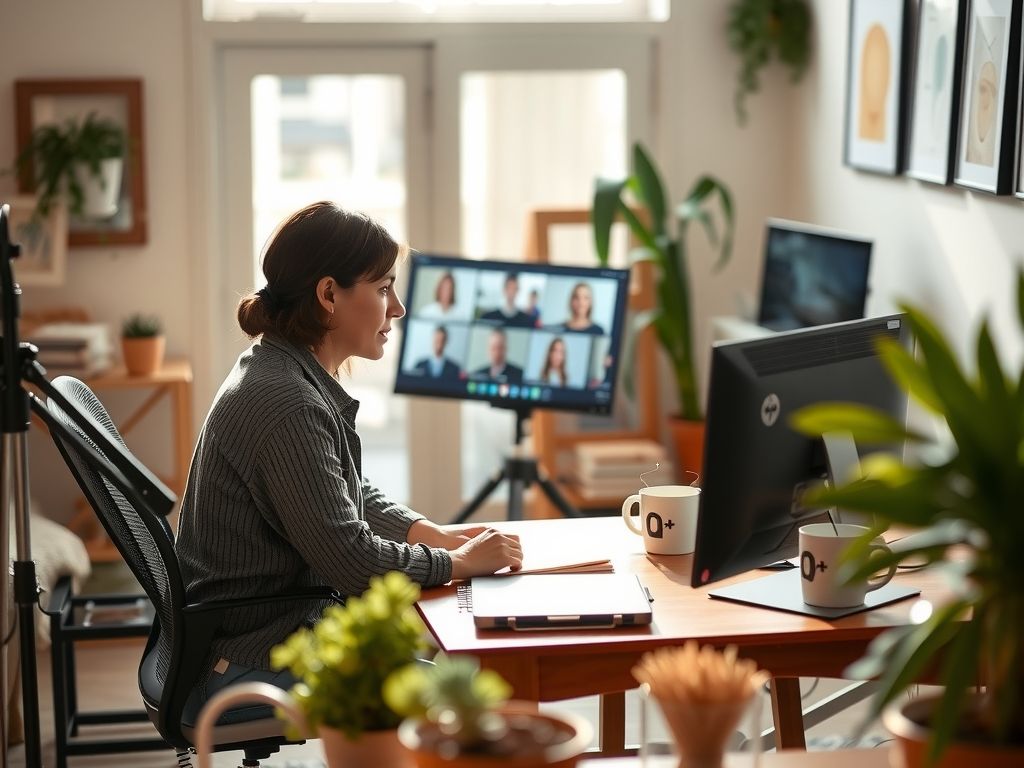 A creator teaching an online class from a home studio.