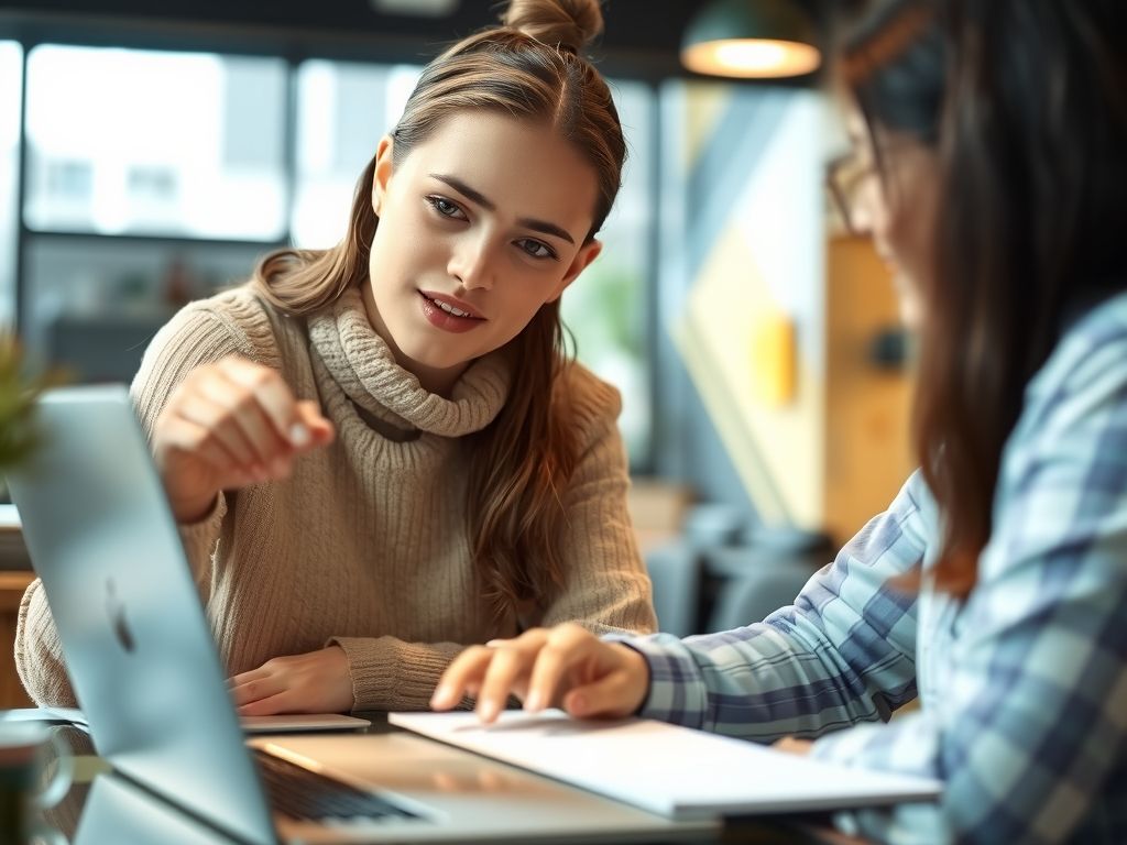 A shopper asking an AI assistant about a product on a laptop.
