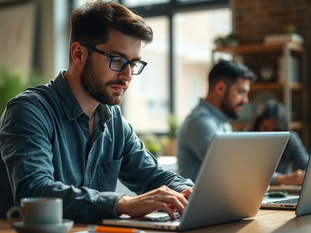 A business owner learning automation on a laptop.