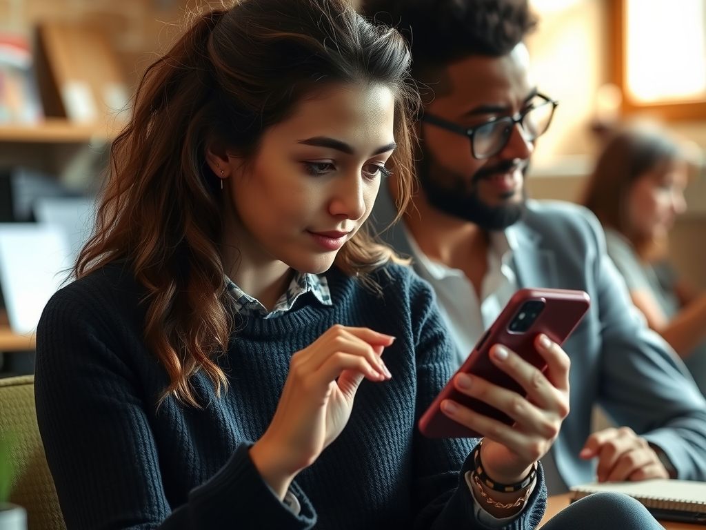 A creator checking sales notifications on her phone.