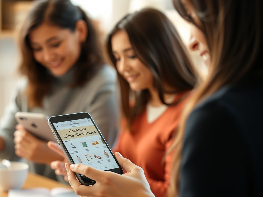 A creator showing a shop page on her phone.