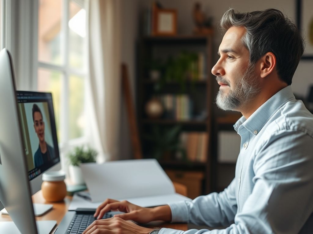 A coach running an online session from a home office.