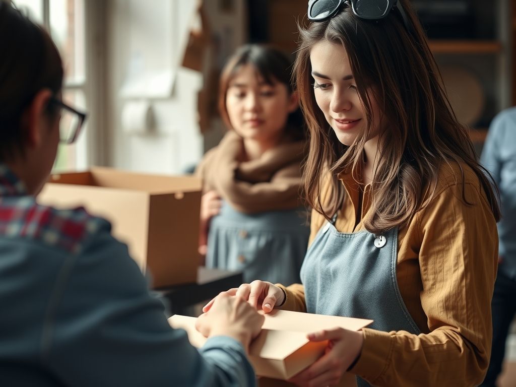 A seller packing her first online order.