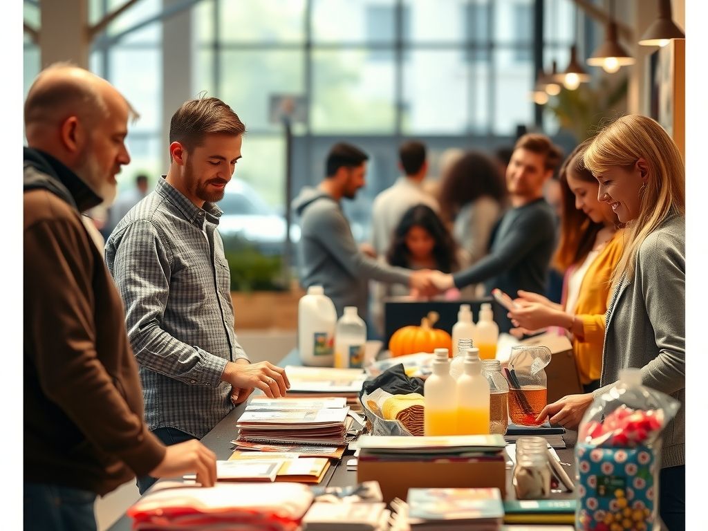 A seller hosting a live sale with products on a table.