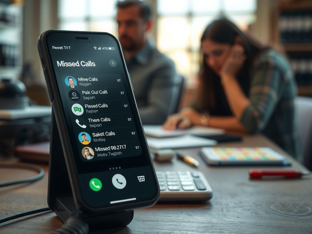 A phone screen full of missed calls on a workbench.