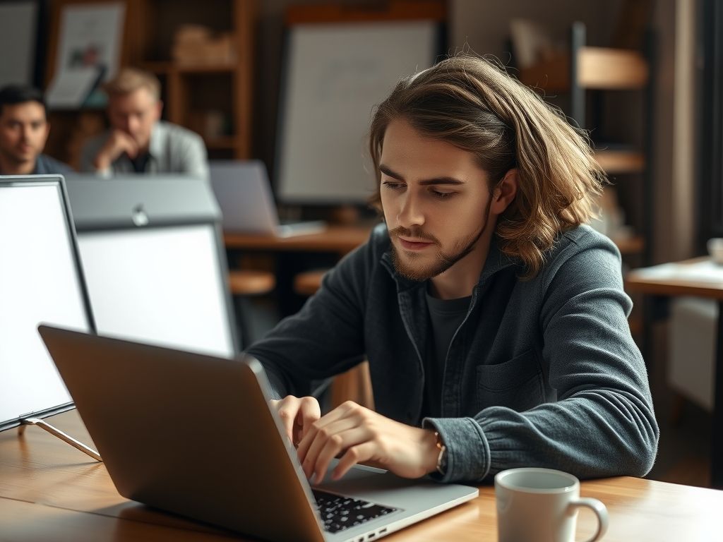 A small business owner setting up automated messages on a laptop.
