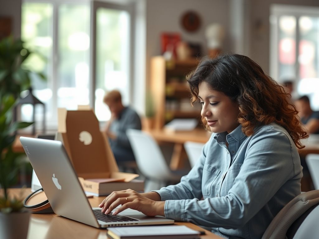 A seller relaxing while orders are processed automatically on a laptop.