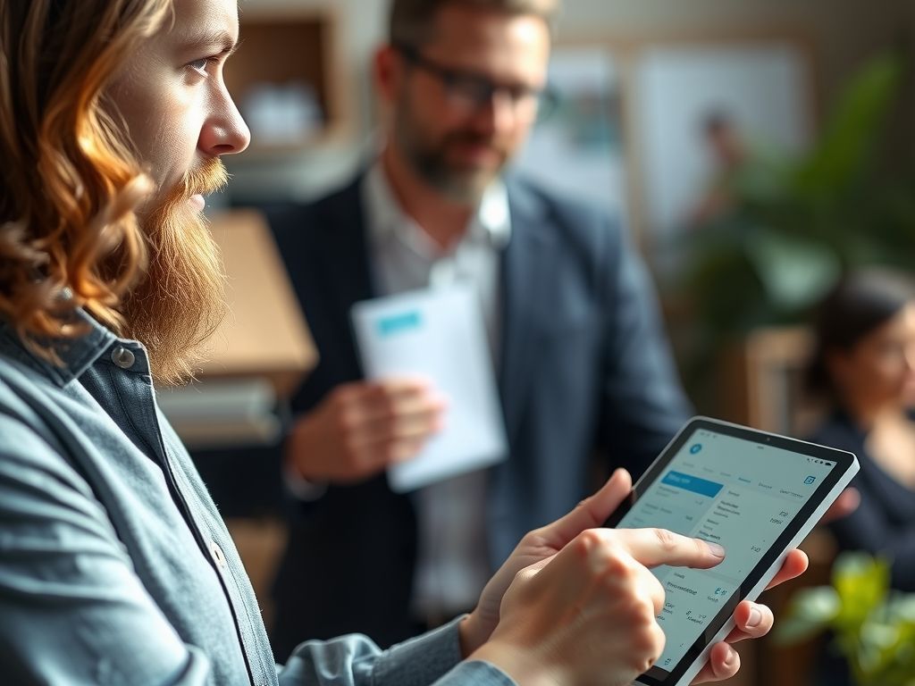 A business owner sorting customer leads on a tablet.