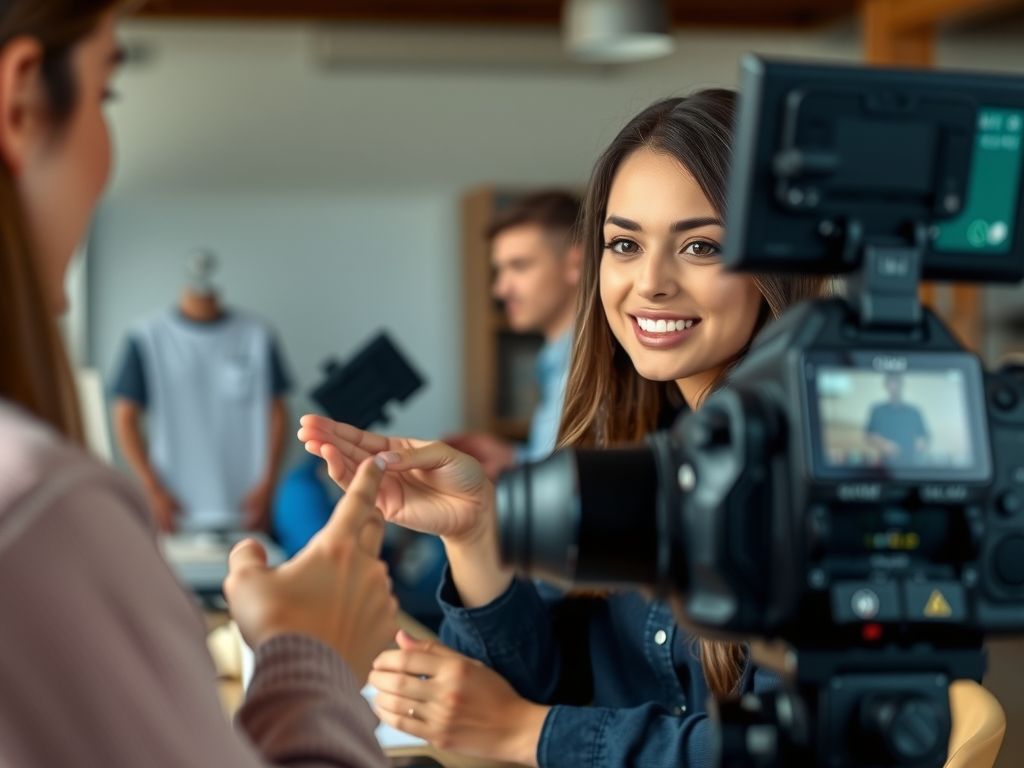 A creator recommending a product to her followers on camera.