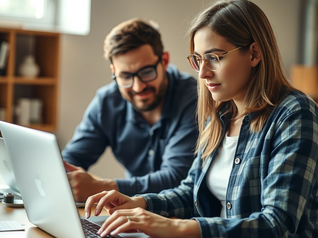 A marketer looking at ad results on a laptop.