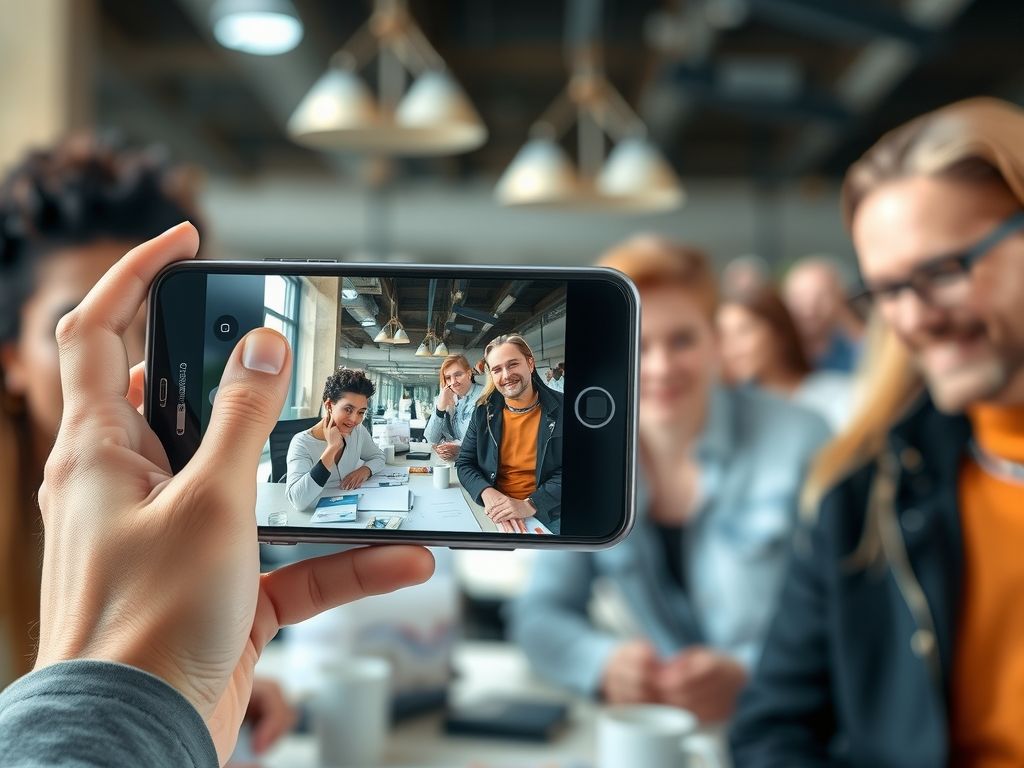 A UGC creator holding a product up to a phone camera.