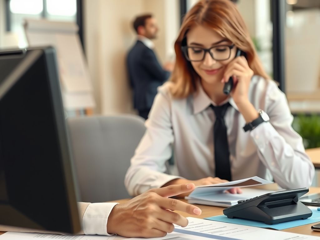 A business owner weighing costs at a desk with a phone and calculator.