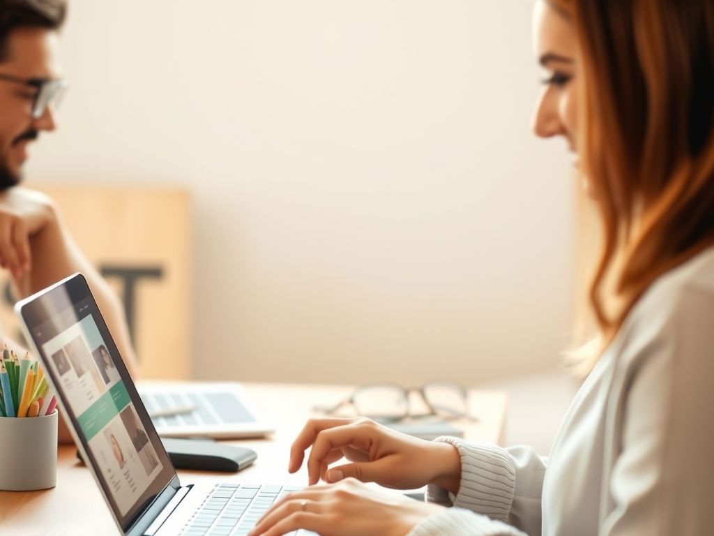 A creator selling digital templates from a laptop.