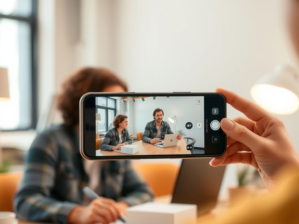 A UGC creator filming a product unboxing on a phone.