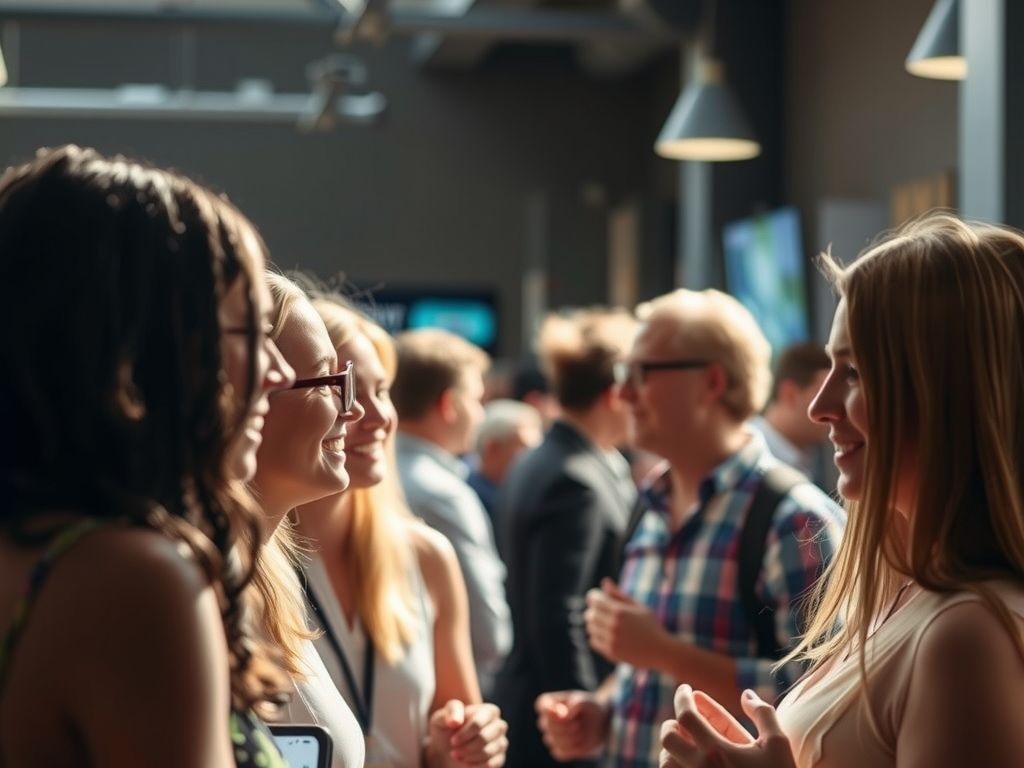 People chatting at a small community meetup.