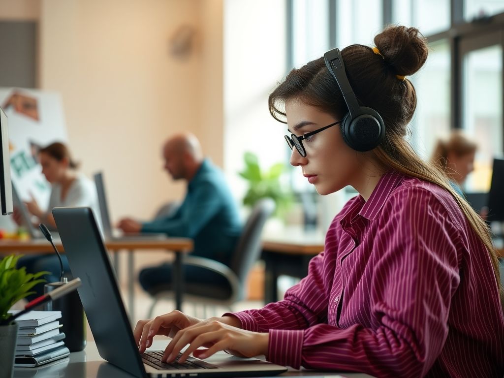A student studying an online course at a desk.