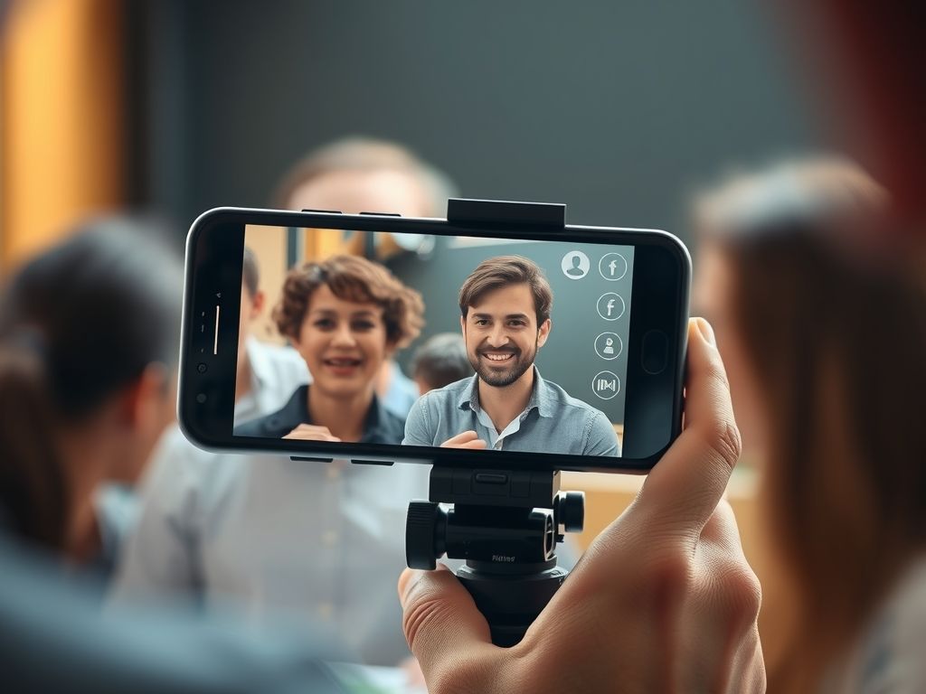 A person recording a short talking video on a phone.