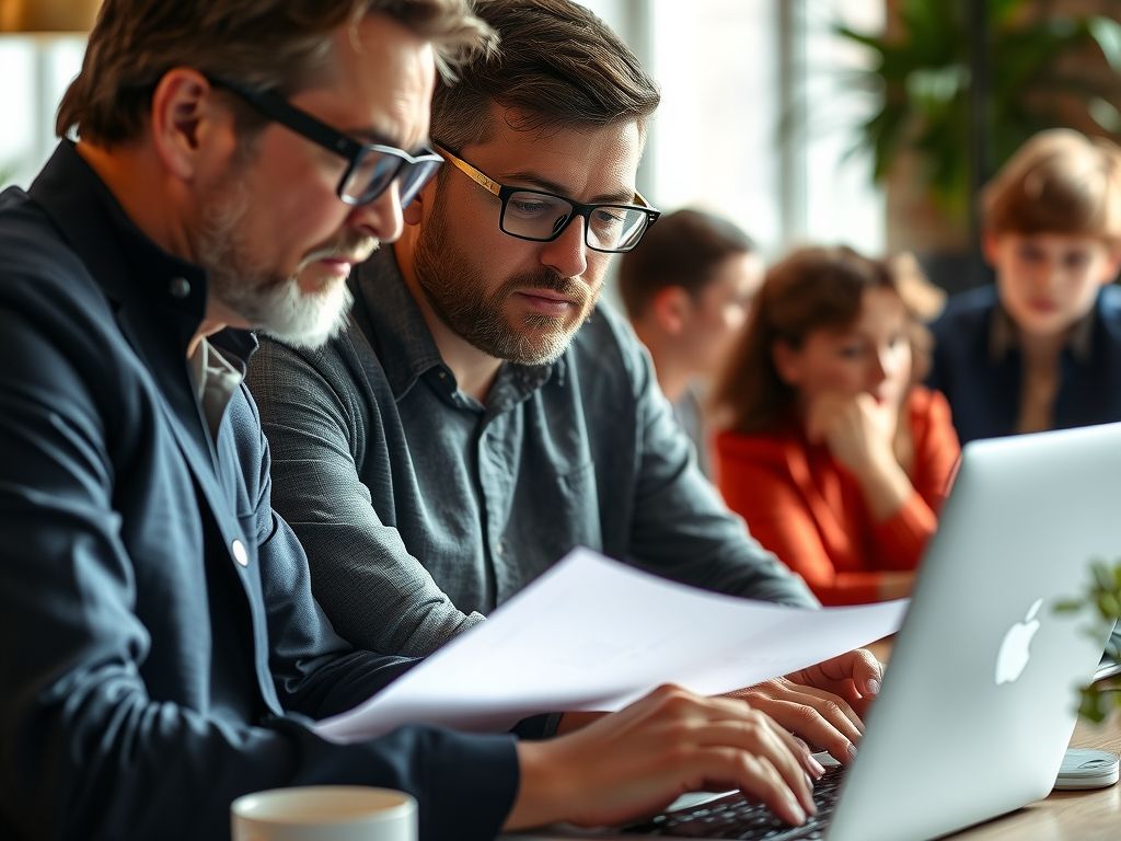 A small agency owner reviewing leads on a laptop.