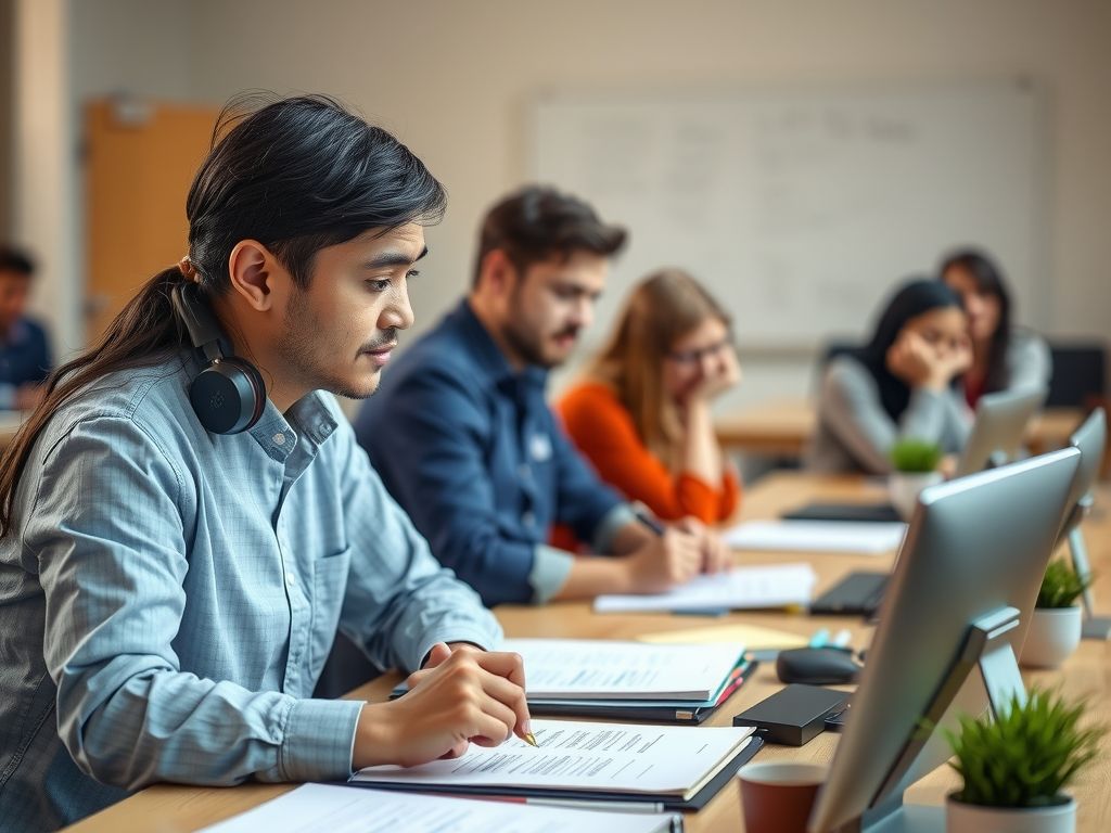 A teacher recording a course lesson at a desk.