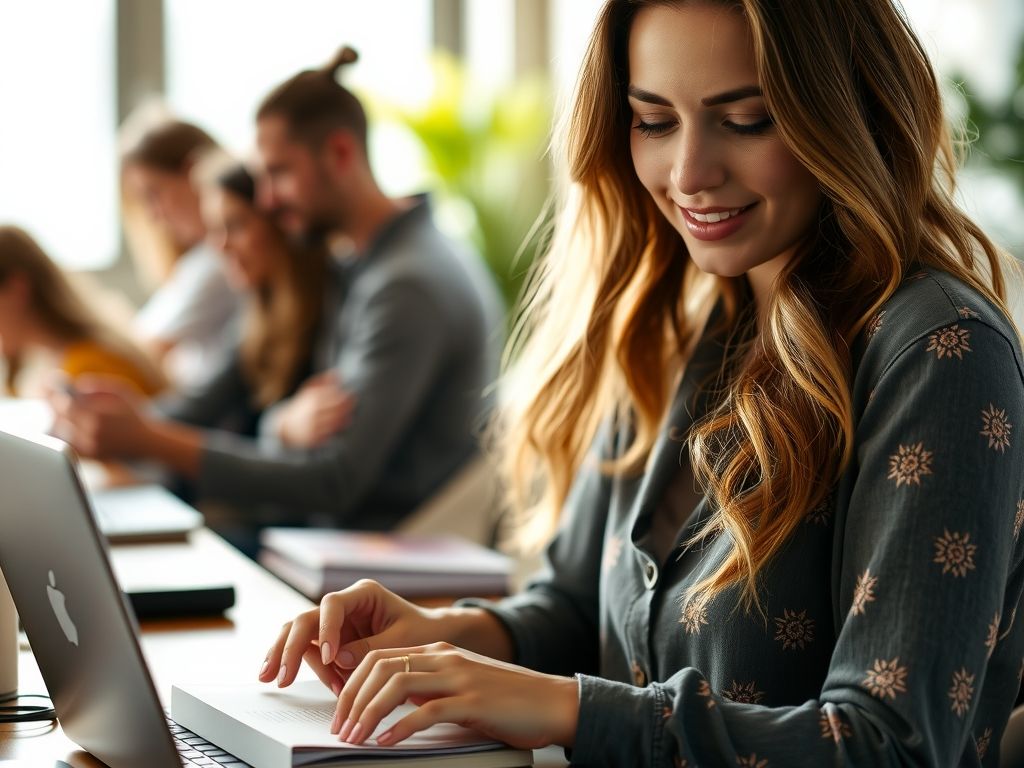 A creator selling an ebook from her laptop.