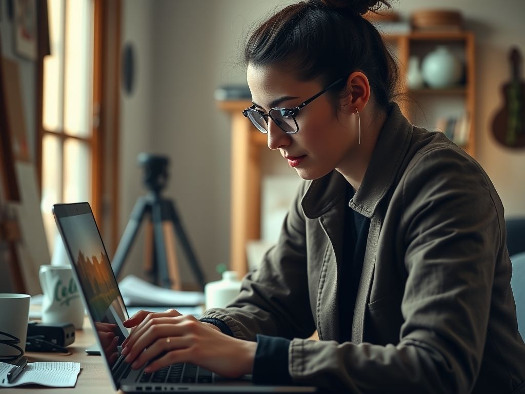 An artist creating digital images on a laptop.