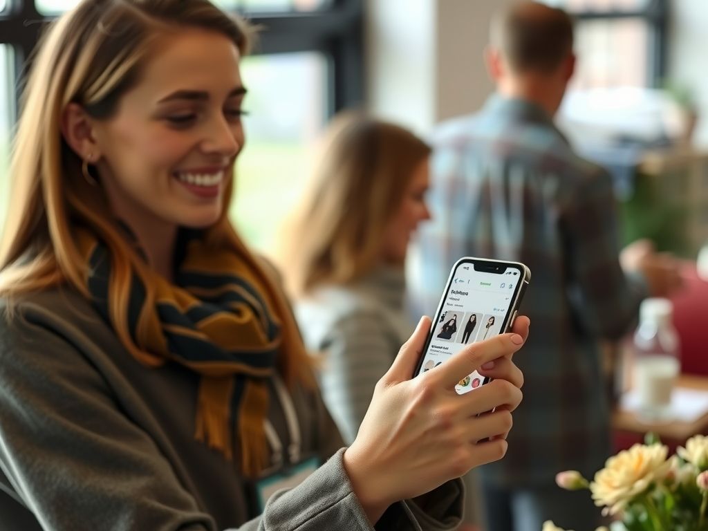 A creator showing her shop page on a phone.