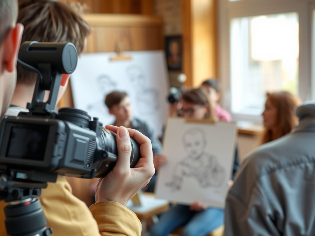 An illustrator teaching a drawing class on camera.