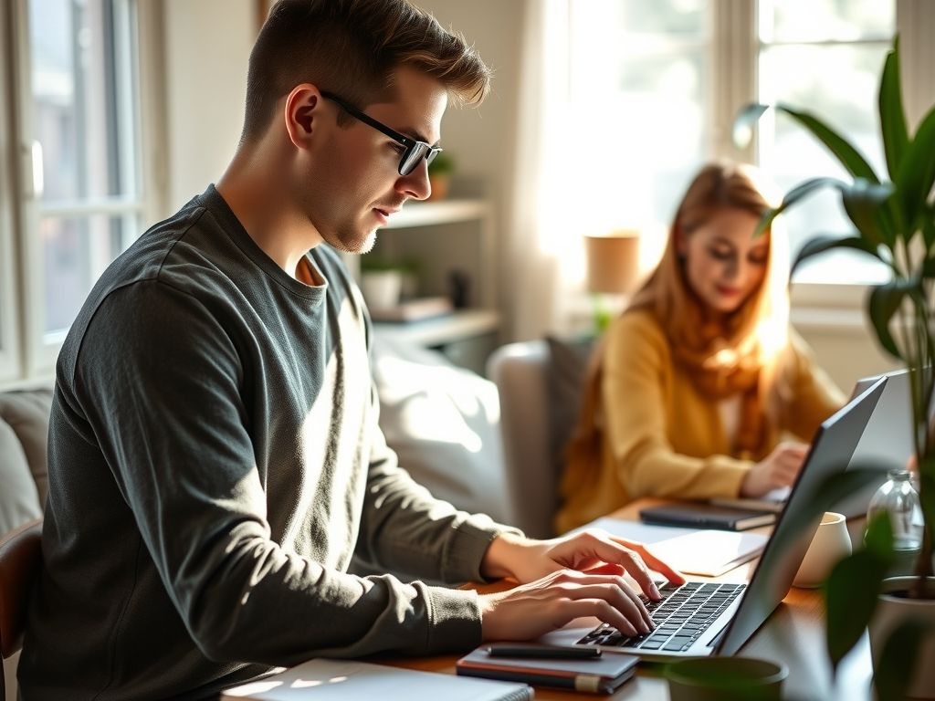 A solo entrepreneur working on a launch from home.