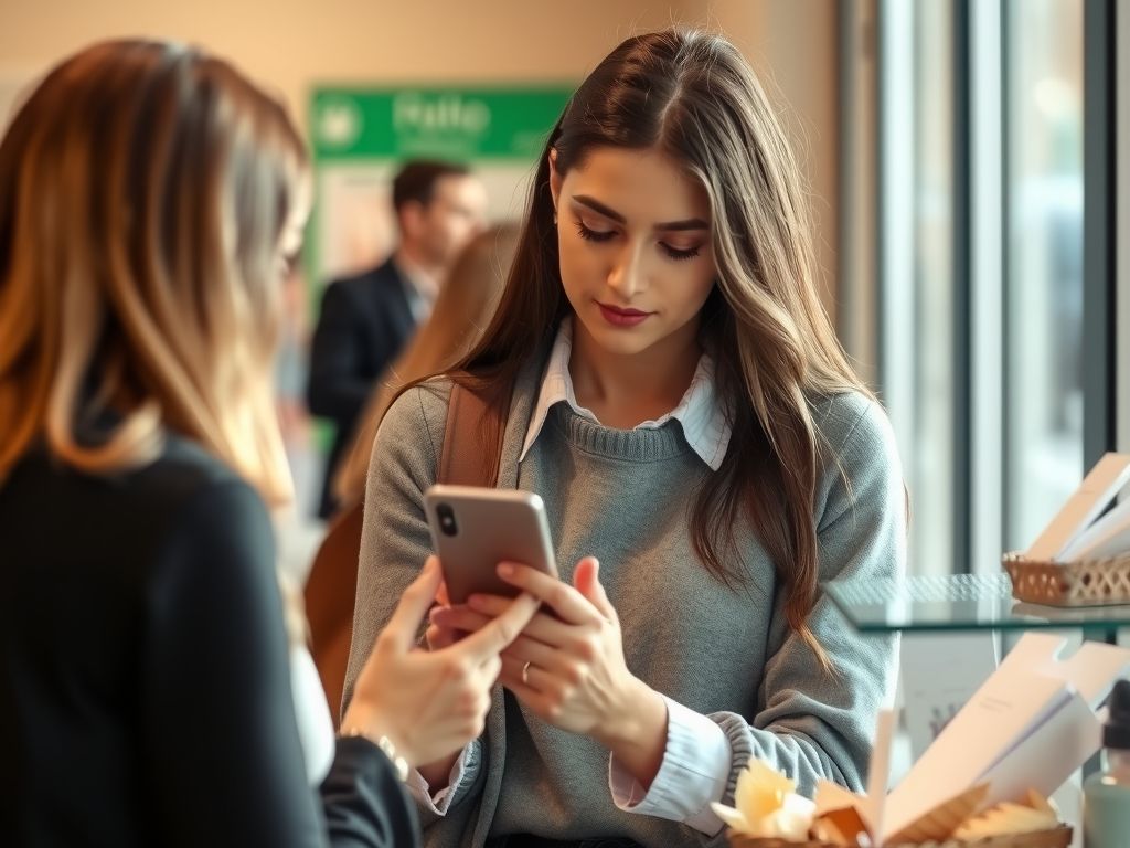 A customer completing a checkout on her phone.