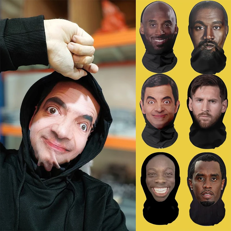 Funny Full Face Mask 3D Printed Celebrity Face Masks Elastic Mesh Halloween Cosplay Party Props Balaclava Headcovers