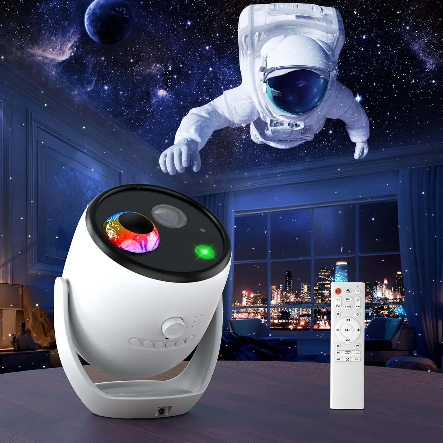 3D Dynamic Galaxy Projector, 3D Visual Star Projector Light with 90 Scenes, Planetarium Nightlight with Speaker for Room Decor