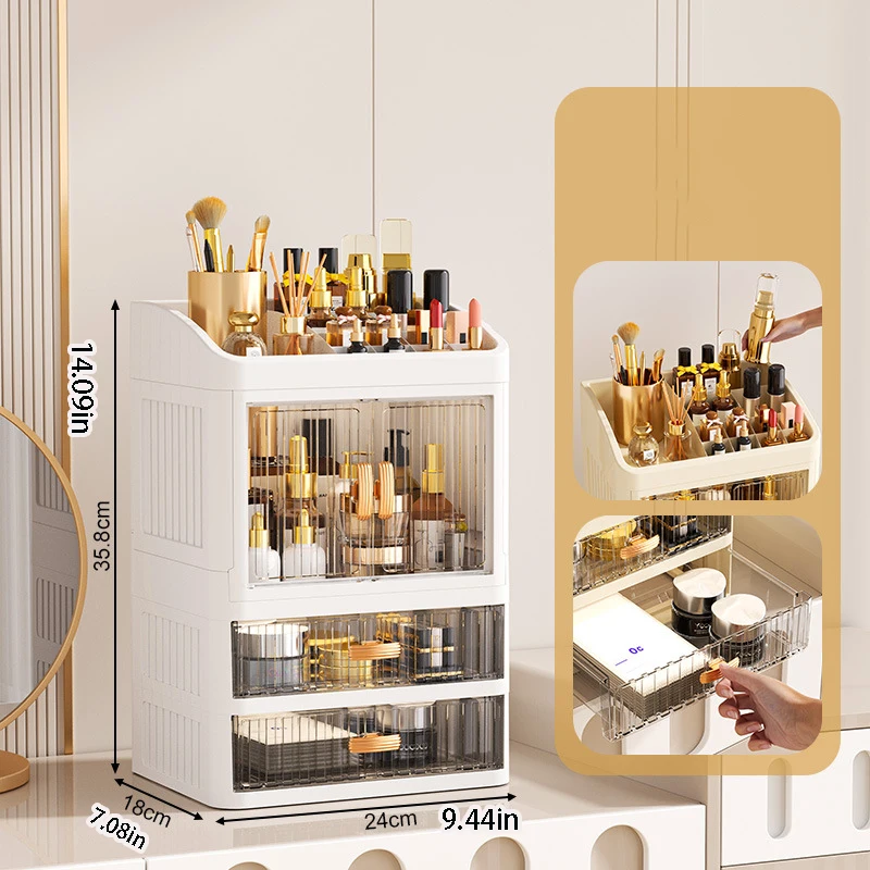 Makeup Drawer Organizer with Divided Compartments, Suitable for Dressing Table/Bathroom, for Organizing and Storing Household Items on the Desktop, Dust-Proof and Easy to Clean, Simple White Design, Stackable Makeup Drawer Box, Large Capacity
