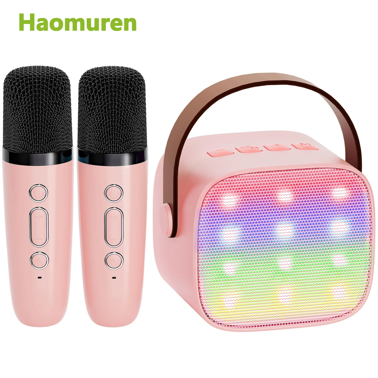 Haomuren Mini Karaoke Machine Portable Bluetooth 5.3 PA Speaker with Wireless Microphones for Home Family Singing Gift K12