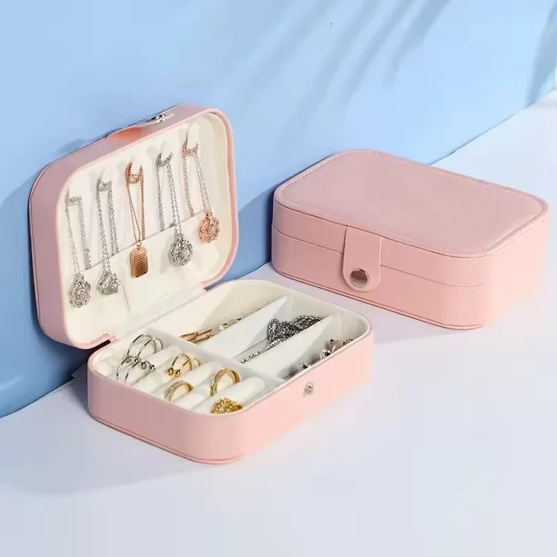 Jewelry Box, PU Leather Small Portable Travel Case, 2 Layers Organizer Display Storage Holder Box for Rings, Earrings, Necklaces