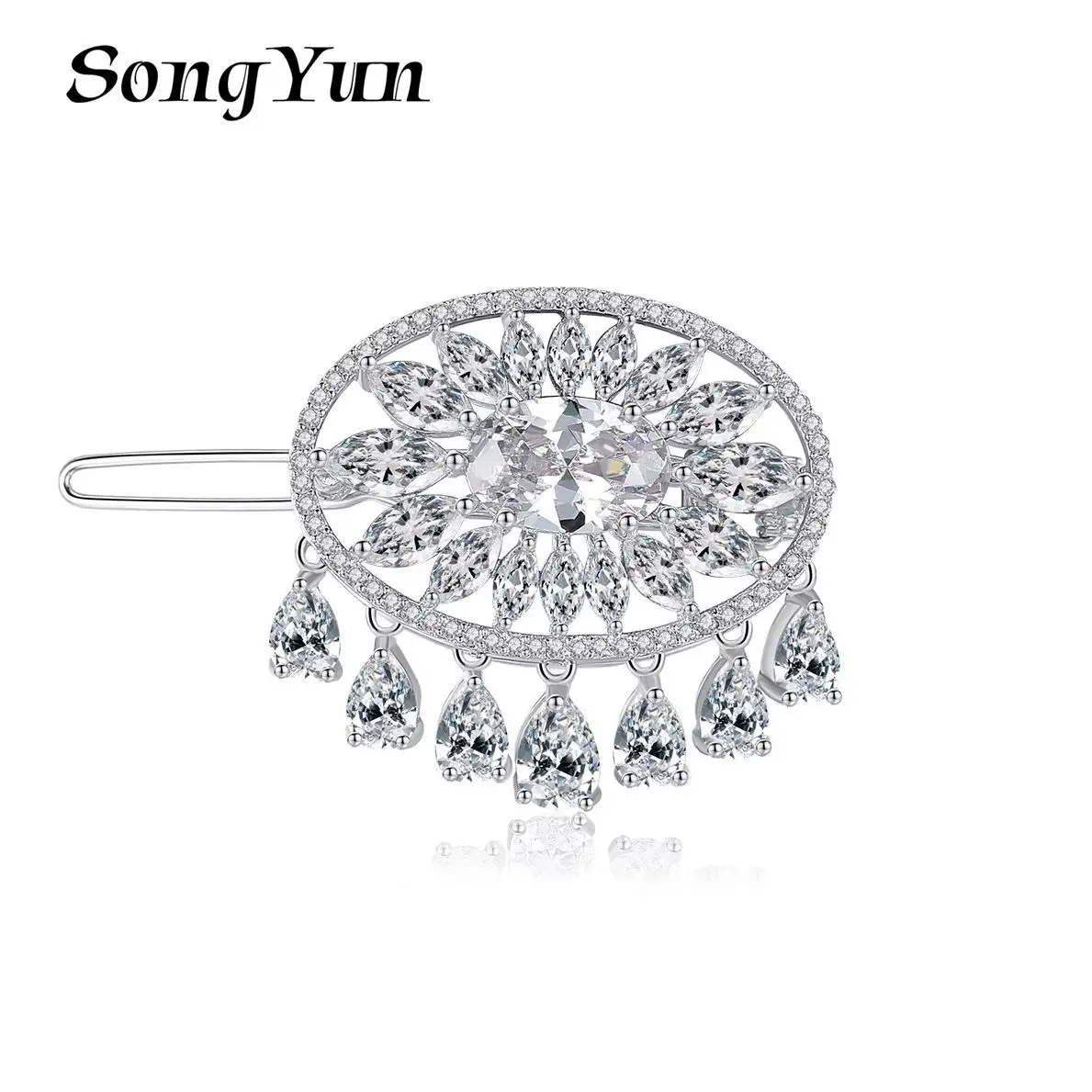SY Jewelry Manufacturer 925 Sterling Silver Hair Jewelry Water Drop Gemstones Hairpin 7A Level CZ Zircon Fashion Hair Accessory