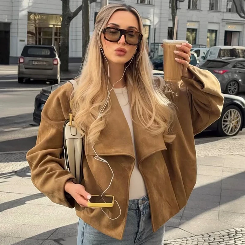 Women's Jacket 2026 New Spring Fashion Suede-Textured Wrap Coat for Women Ladies Jacket Casaul Chic Women Outerwear
