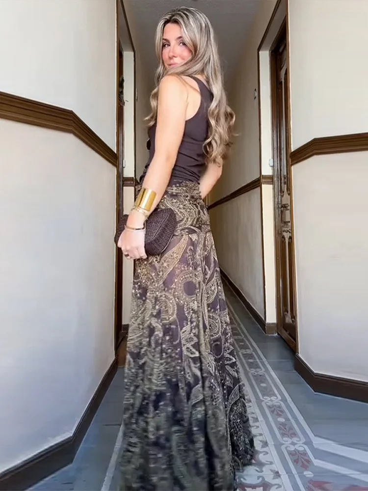Women's Long Skirts Paisley Print Asymmetrical High Waist Cascading ruffles Loose Skirt 2026 Summer New Party Evening Streetwear
