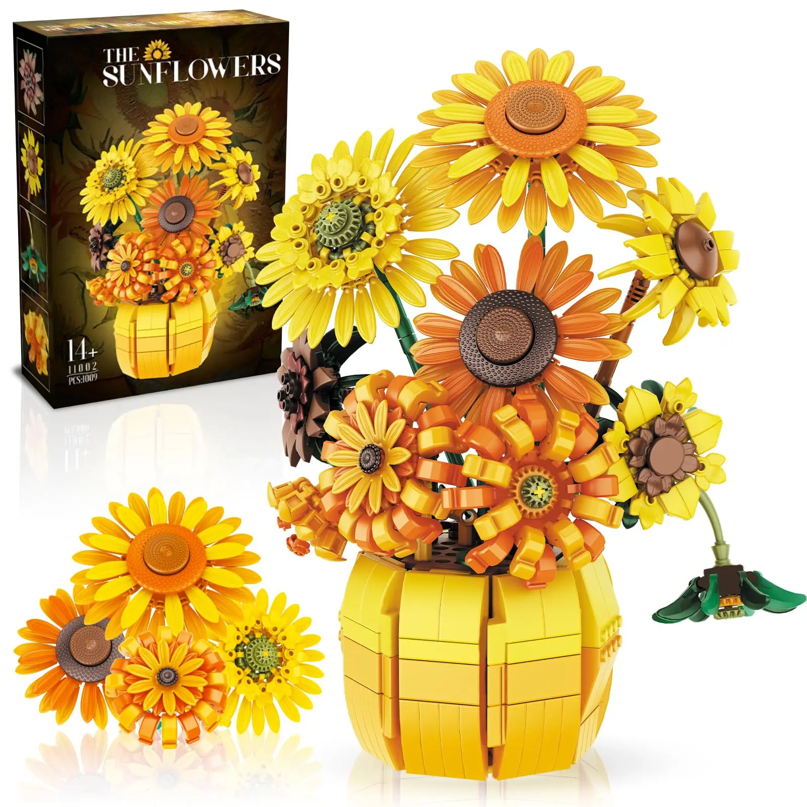 Sunflower Building Blocks Flower Bouquet Vase Floral Model Bricks Set Idea Home Decoration Educational Puzzle Toys Holiday Gifts