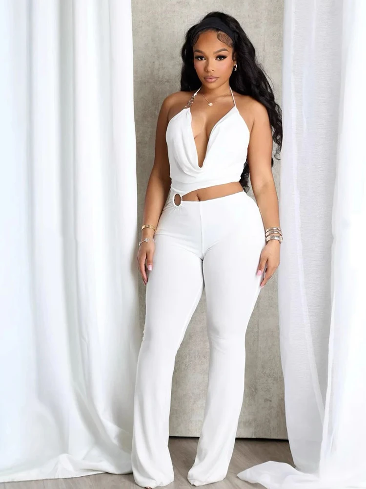 Jumpsuit for Women Summer Slim Halterneck Jumpsuit Deep V Neck Hollow Out Waist One Piece Outfits Sexy Backless Jumpsuit