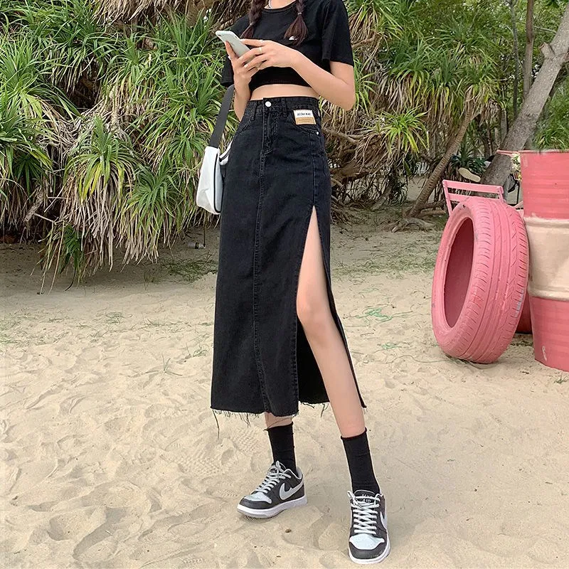 High Waist A-Line  Skirt Slim Fit Denim Skirts Women's Mid-Length Summer Skirts Thin Model Fashionable Classic Blue