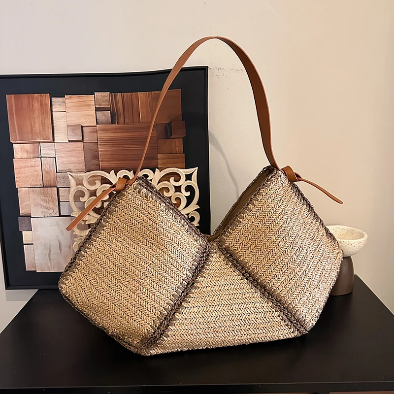 Straw Woven Handbags For Women Handmade Travel Seaside Beach Bag Summer Shoulder Bag Oversize Shopping Tote Basket Bolsas