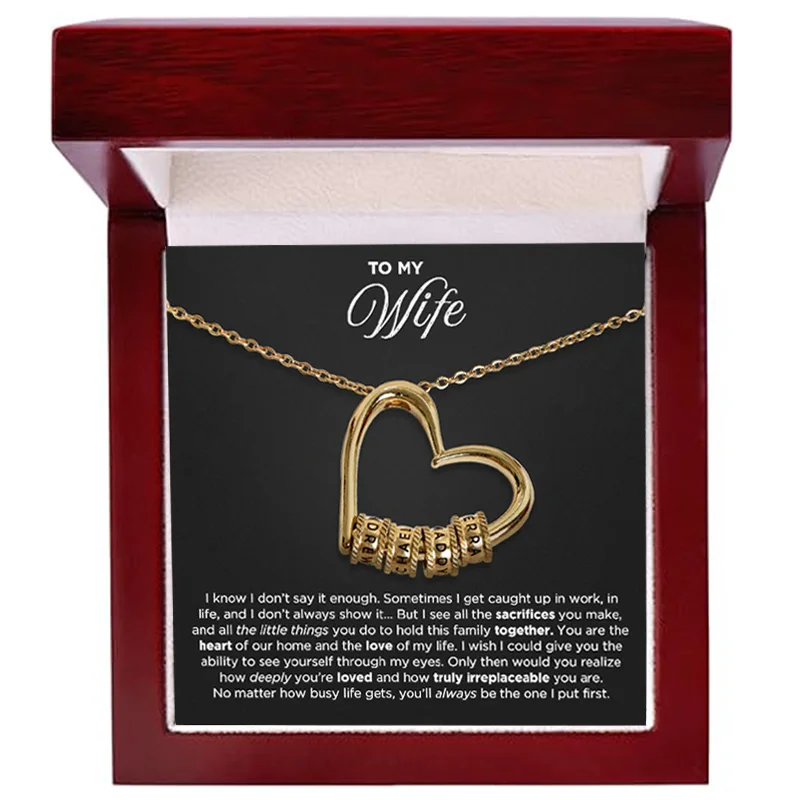 Wife Necklace From Husband DIY Bead string Heart  With Wooden Box For Women Birthday Mother's Day Valentine's Day Christm Gifts