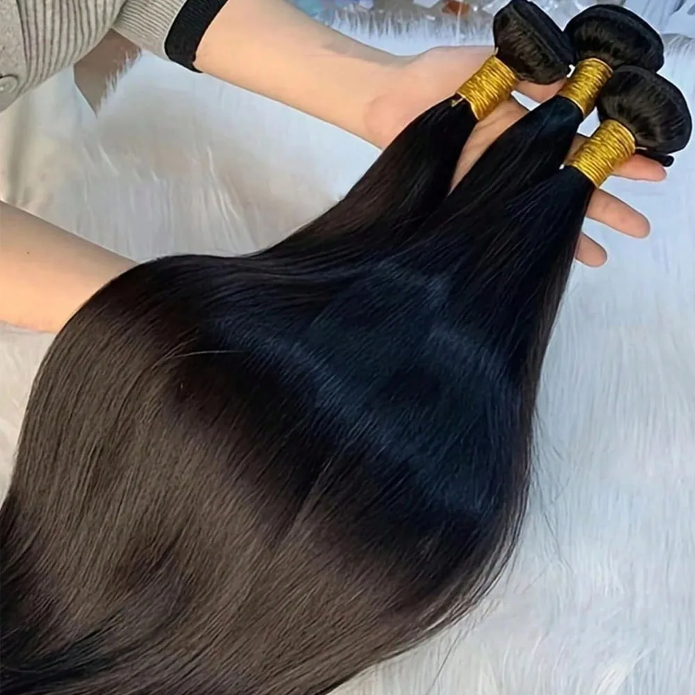Human Hair 36 40 Inch Bone Straight Raw Hair Human Hair Bundles Extensions 1 3 4 Bundle Black Brazilian Remy Weave Bundles