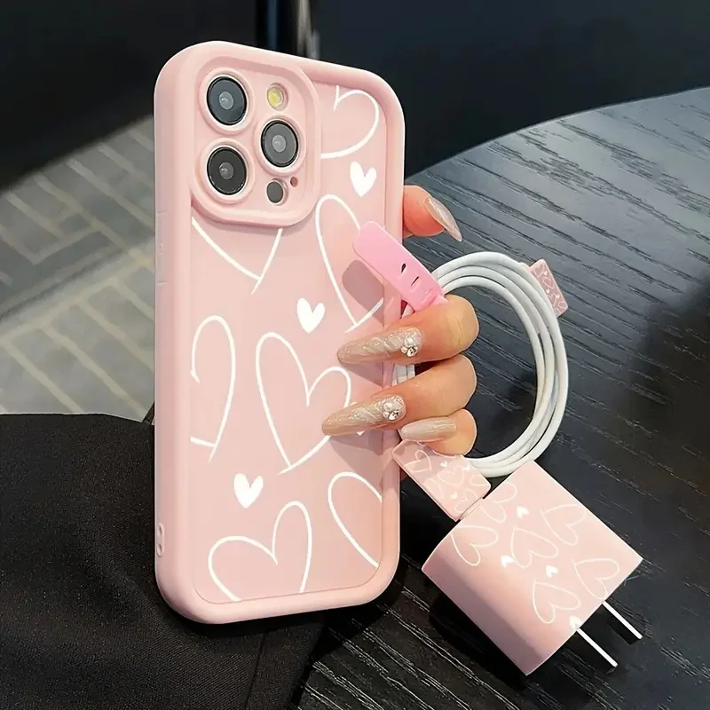 Cute Pink Love Heart Phone Cases For iPhone 18 17 Air 16 16E 15 14 13 12 11 Pro Max Camera Lens Protection Shockproof TPU Covers